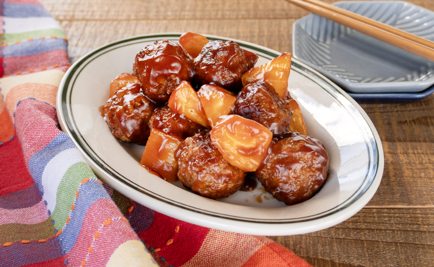 ミートボールと長芋のケチャップあん