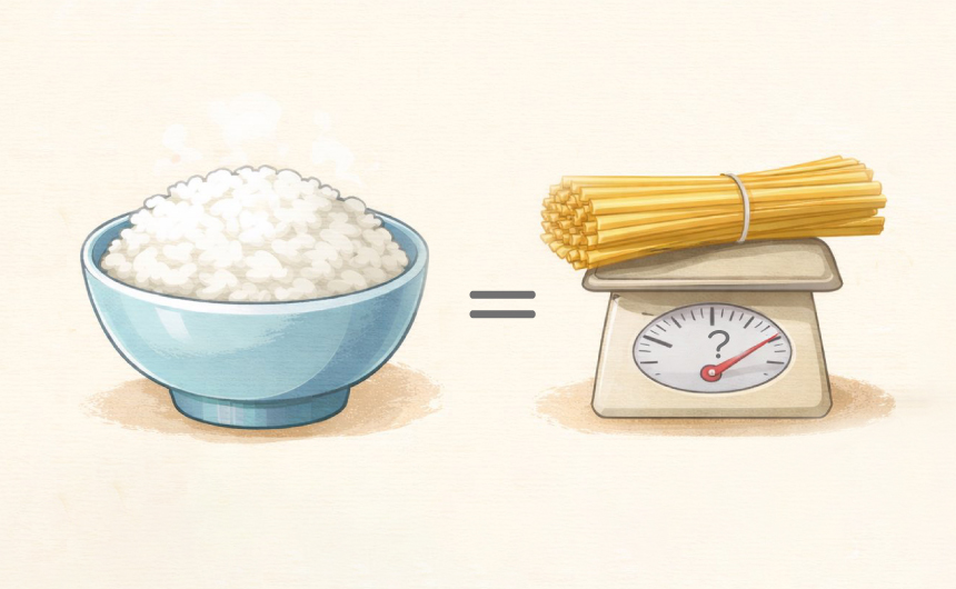 ごはん一杯はパスタ乾麺何g？