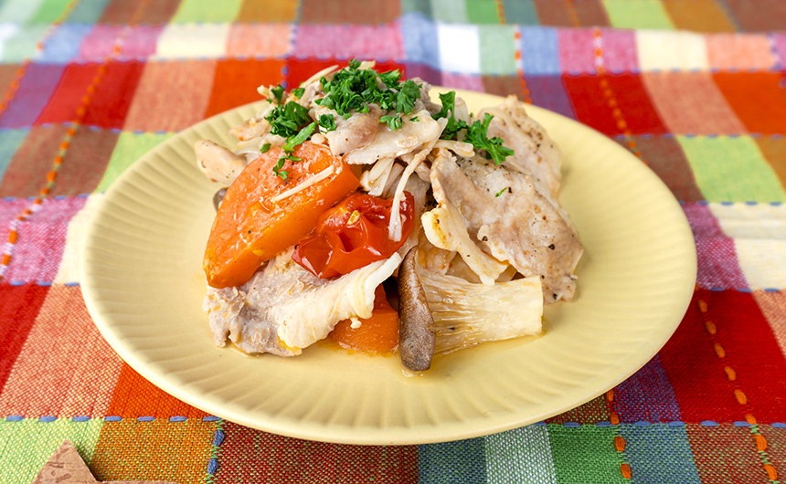 豚肉ときのこのレンジ蒸し